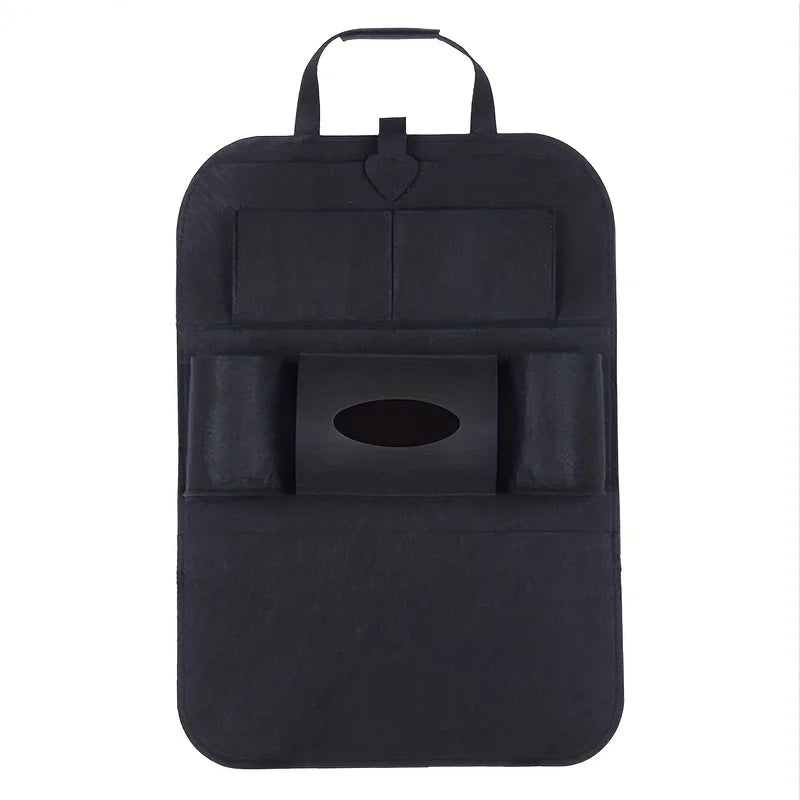 Black Felt Car Organizer Bag, Vehicle Seat Back Storage Pouch with Multiple Pockets, 1-Pack