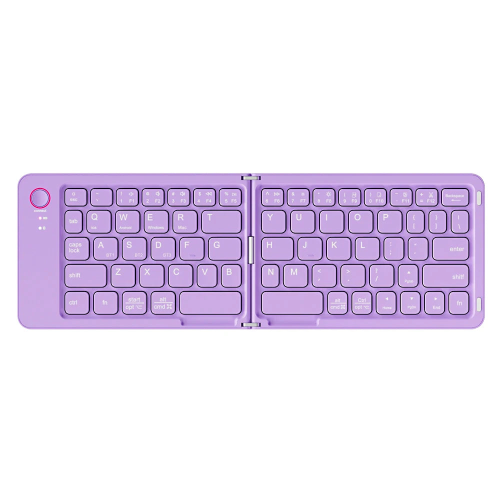 B023 Folding Keyboard, Foldable Bluetooth Keyboard with PU Leather Cover, Ergonomic Design, Tri-Device Connection, USB-C Charge