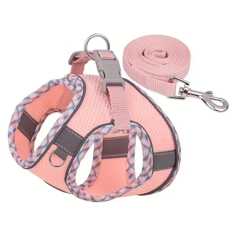 Reflective Pet Dog Harness and 1.5m Leash Set for Small Medium Dog Outdoor Walking Adjustable Cat Vest Harness Pet Supplies