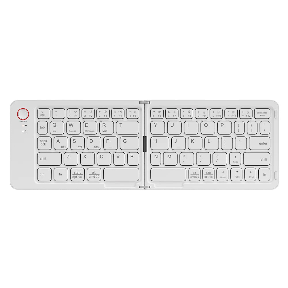 B023 Folding Keyboard, Foldable Bluetooth Keyboard with PU Leather Cover, Ergonomic Design, Tri-Device Connection, USB-C Charge