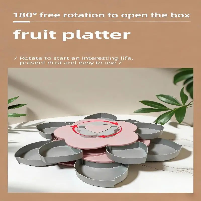Snack Storage Box, Rotating Candy Box Petal Shape Food Snack Storage Box, Food Fruit Storage Box