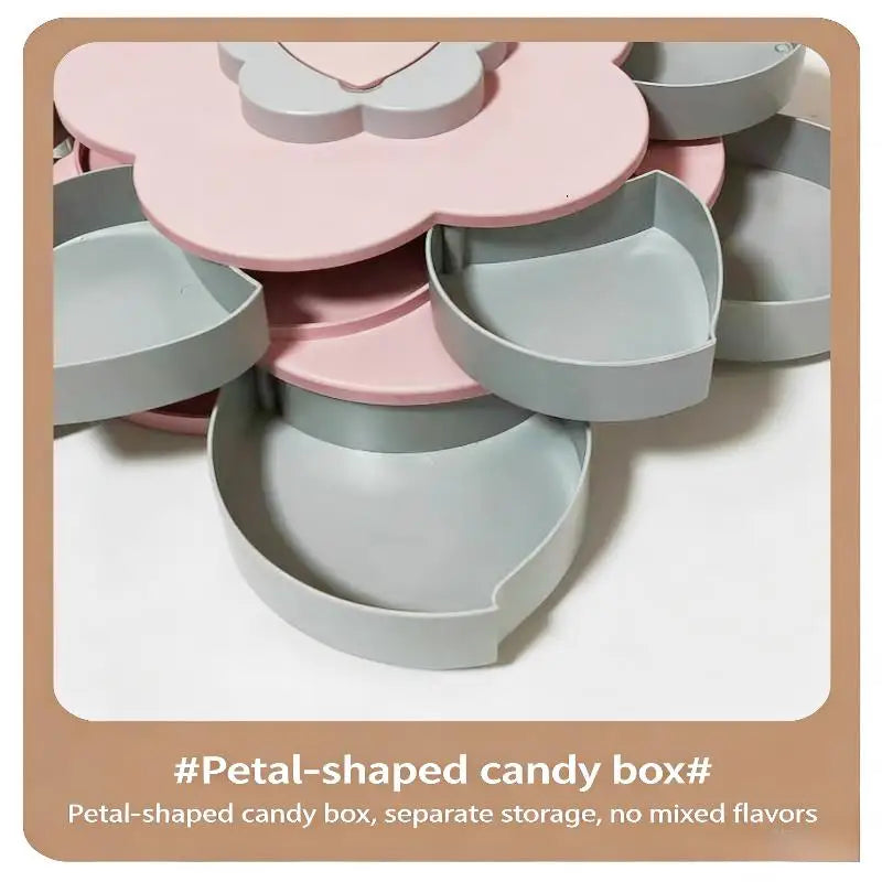 Snack Storage Box, Rotating Candy Box Petal Shape Food Snack Storage Box, Food Fruit Storage Box
