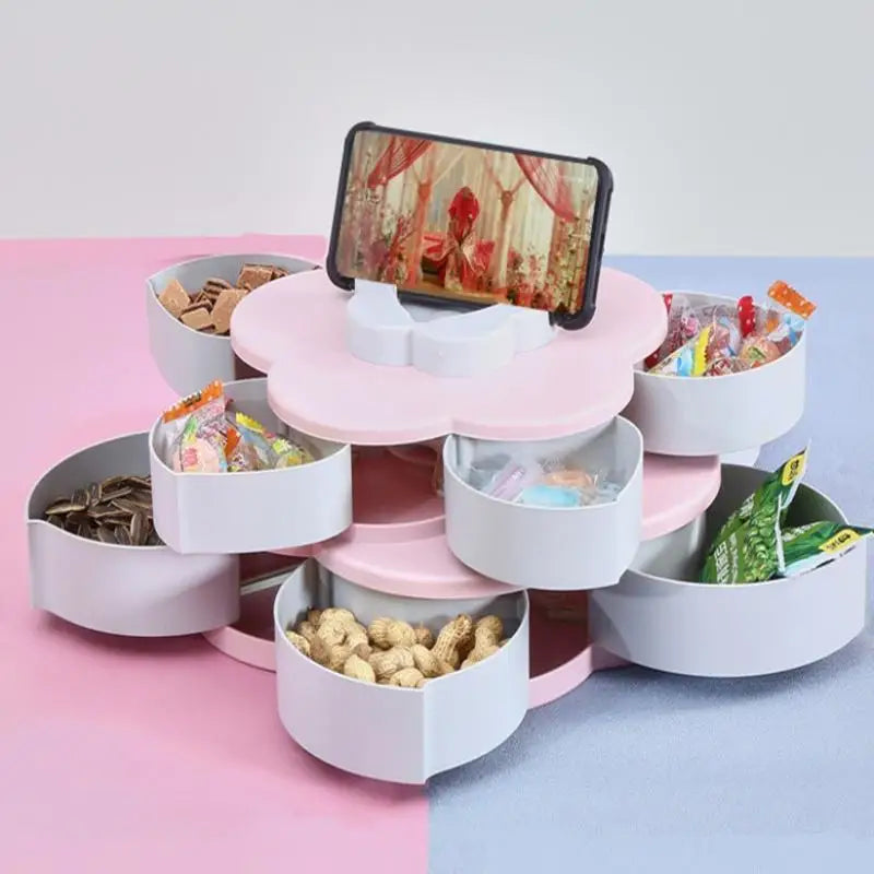 Snack Storage Box, Rotating Candy Box Petal Shape Food Snack Storage Box, Food Fruit Storage Box