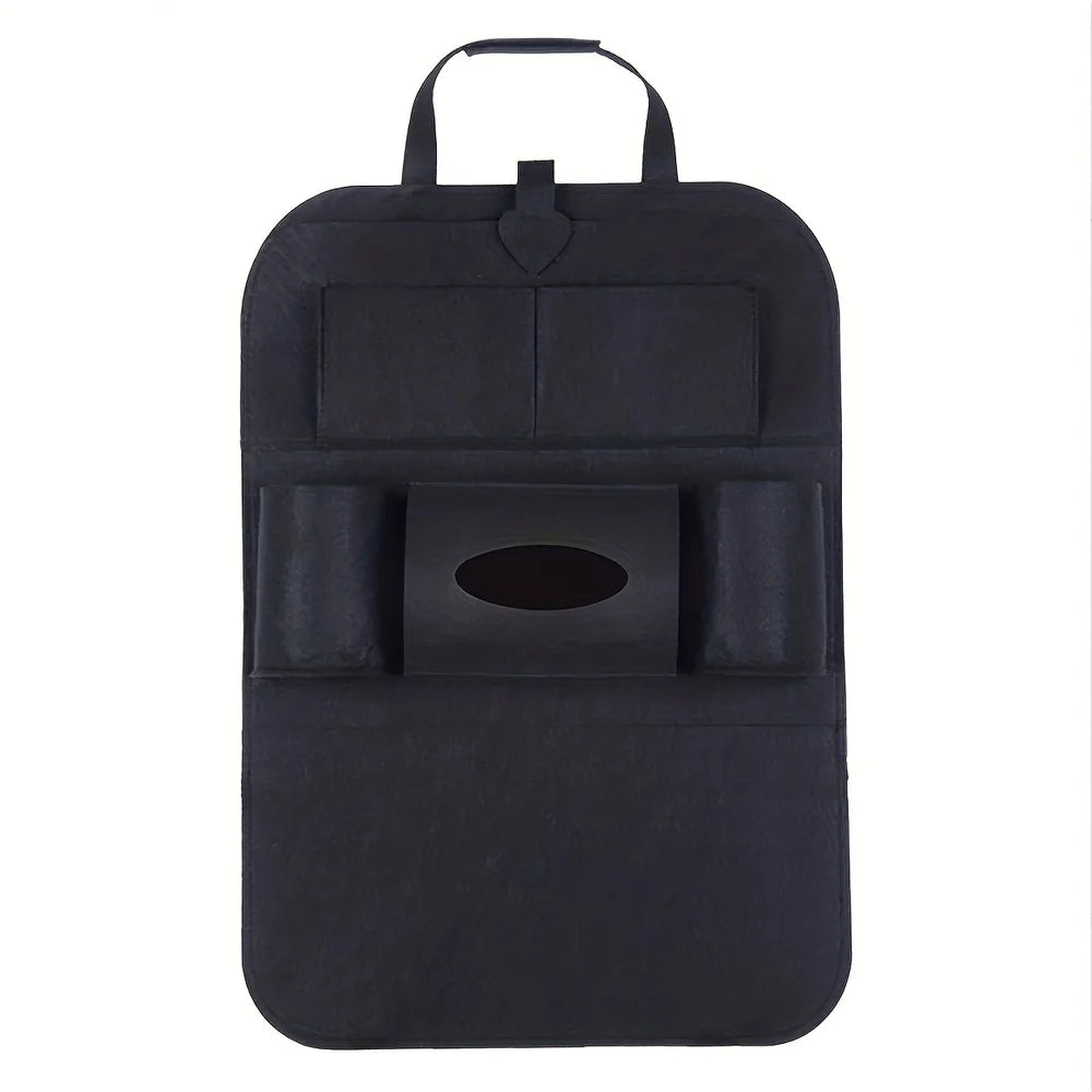 Black Felt Car Organizer Bag, Vehicle Seat Back Storage Pouch with Multiple Pockets, 1-Pack
